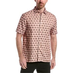 Ted Baker Pegus Retro Spot Print Linen-Blend Button Down Shirt XL Pink